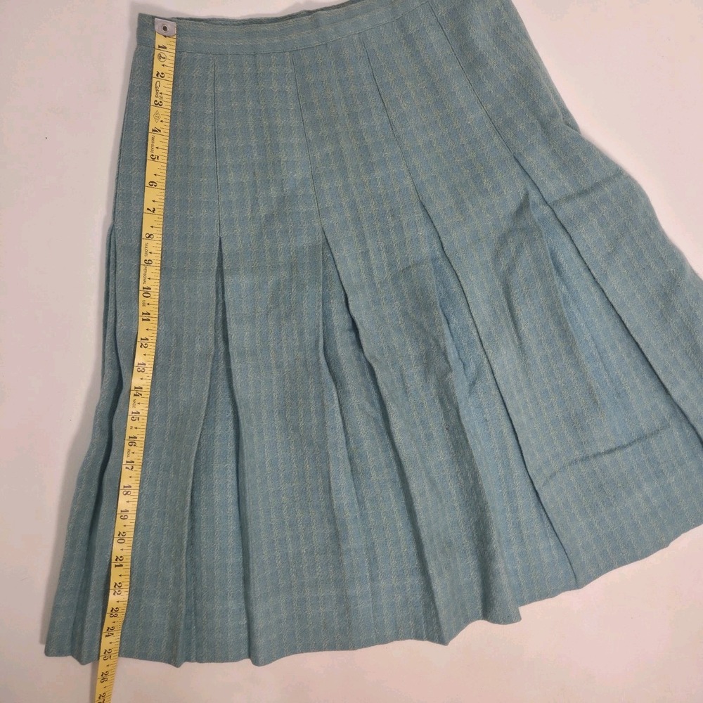 True Vintage Mid Century Joyce Of Chicago Silk Wool Plaid Skirt Heritage 14 Blue - Picture 3 of 7